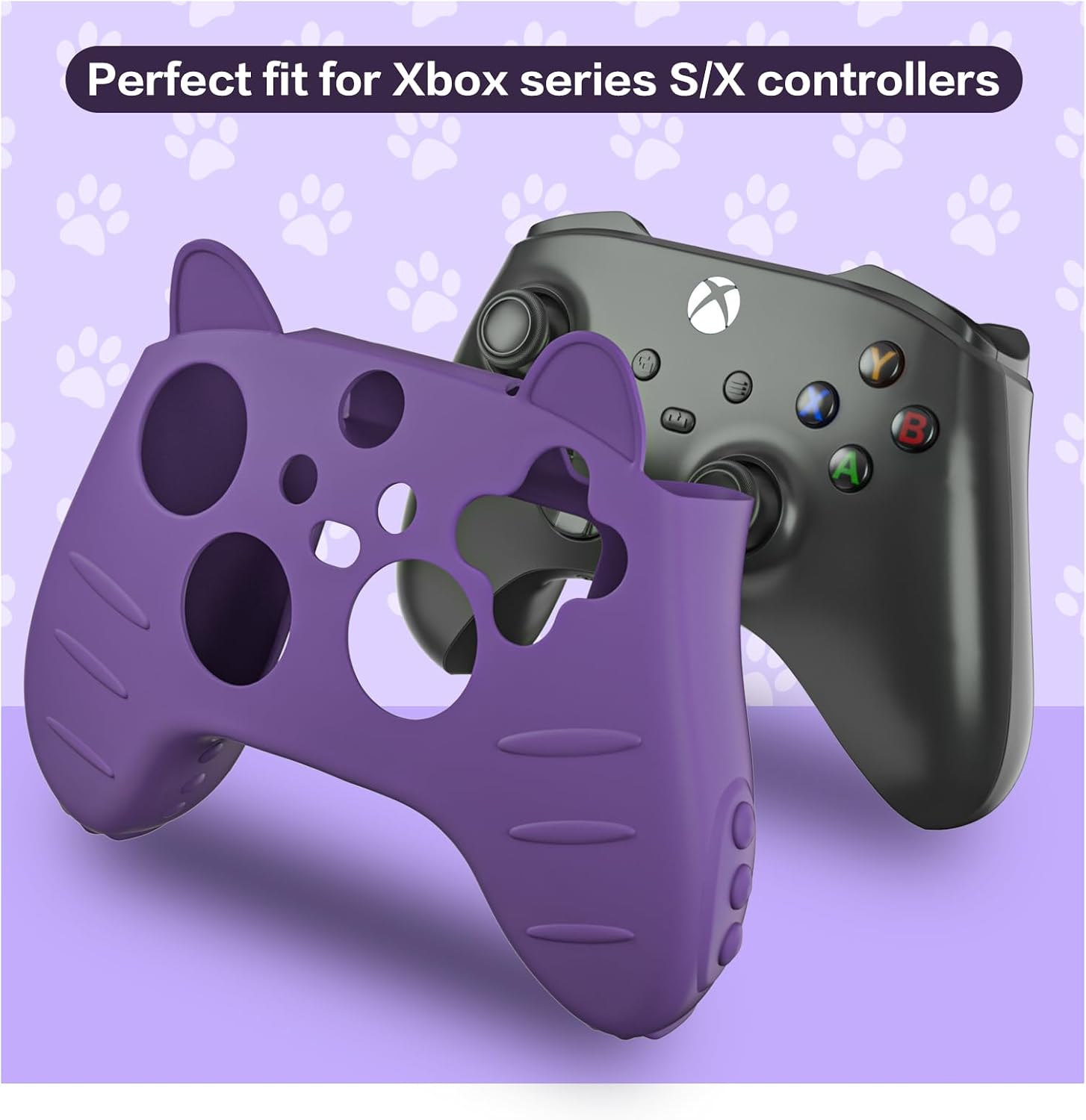 ECHZOVE Silicone Controller Case for Xbox Series X|S, Anti-Slip Grip Skin with Thumb Grip Caps, Joystick Protectors, and Console Wrap Sticker - Purple