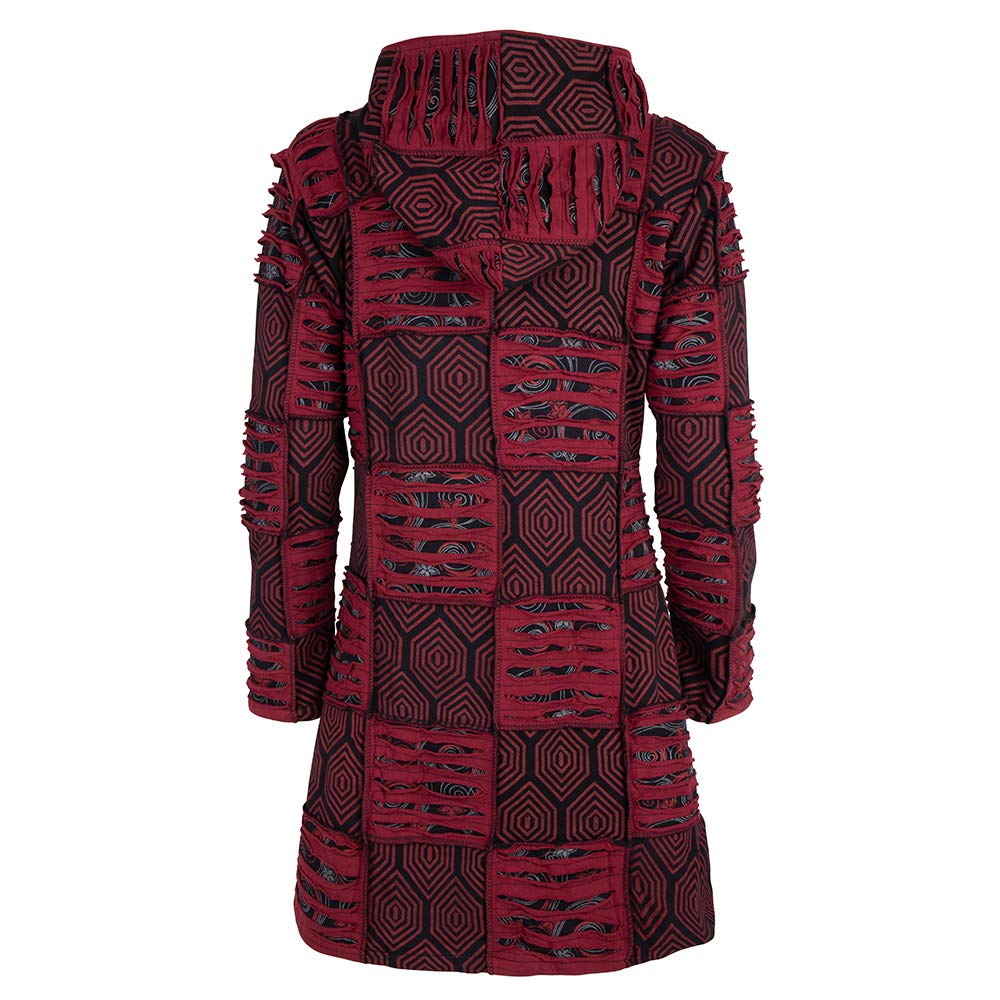 Cappotto lungo da donna con cappuccio, stile hippie, modello Flower Power, fodera in pile, caldo e morbido, giacca Goa, cutwork, felpa con cappuccio, realizzato a mano in Nepal, Shakaloha W Petunia