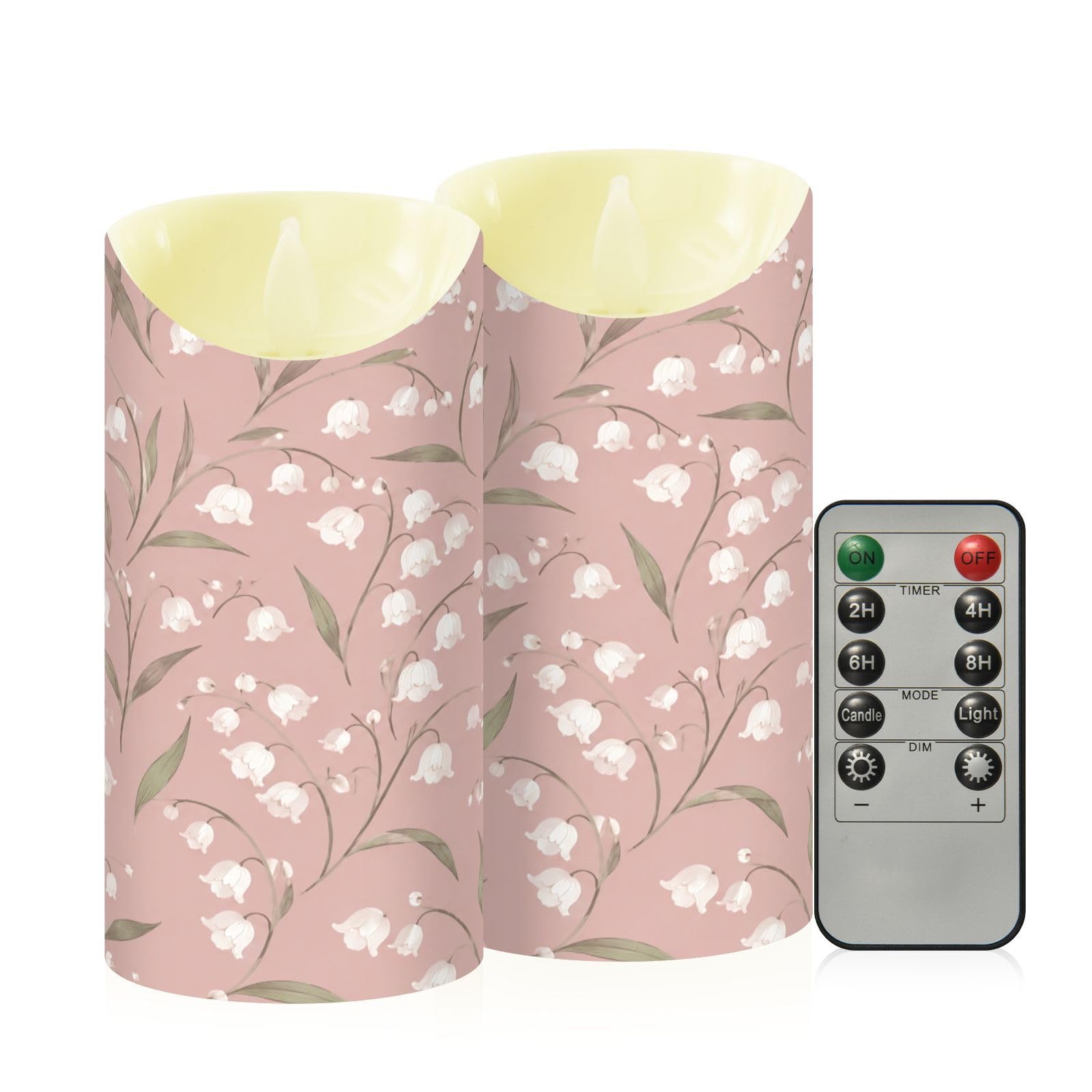 Cgiub Lily Flameless Candles with Timer 2pcs Battery Operated Flickering Flameless LED Pillar Candles for Holiday Home Wedding Fireplace Decor