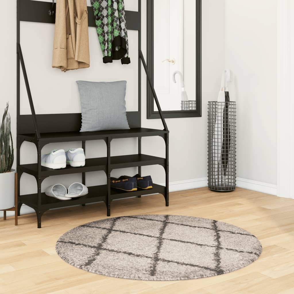 Shaggy-Teppich Pamplona Hochflor Modern Beige Anthrazit Ø 100cm, Weich Flauschig, Schadstoffgeprüft, Ideal für Wohnzimmer, Schlafzimmer, Fußbodenheizung, Heimtextilien