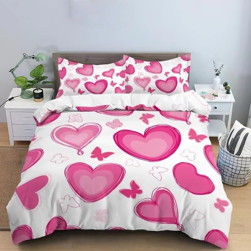 Housse de couette cœur rose 260x240 pour rafraîchir une chambre de fille