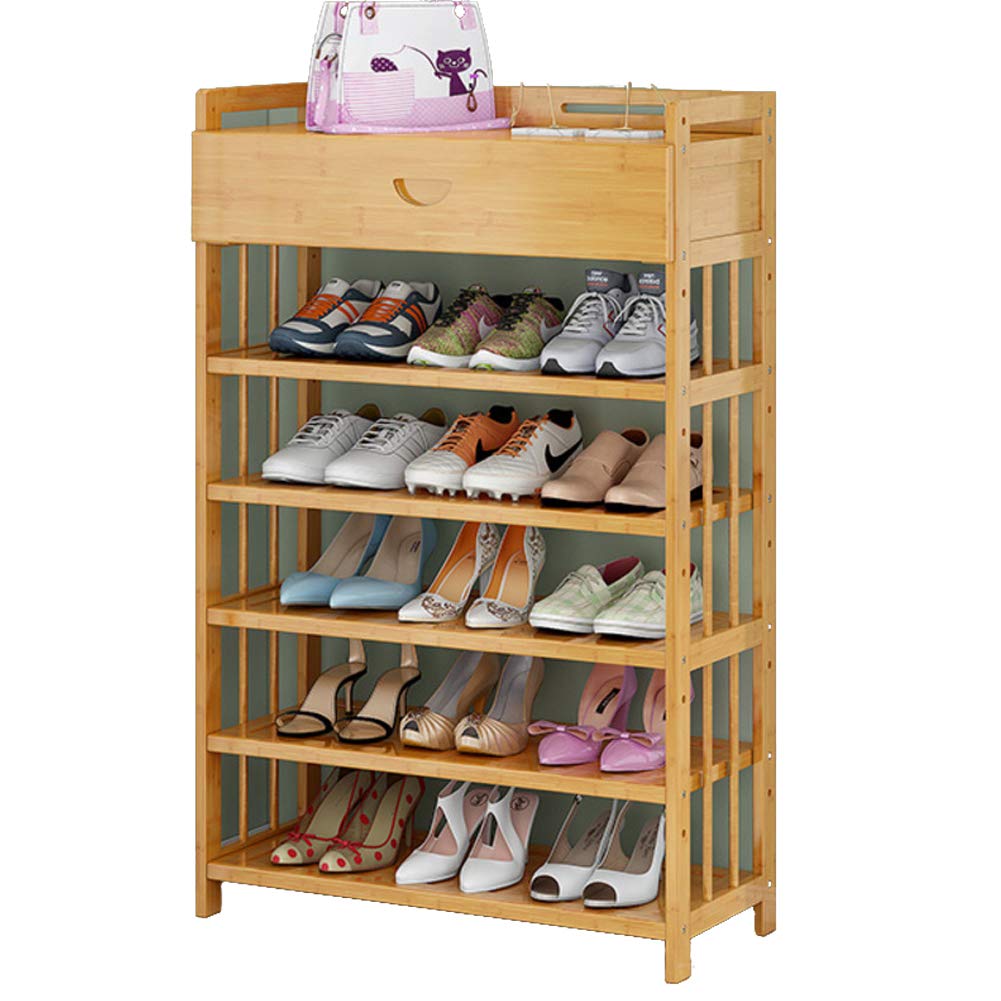 DULPLAY Bamboo Shoe Rack 6-animal With Storage Drawer On Top Entryway Shoe Shelf Storage Bench Easy To Assemble For Living Room-g 70x26x103cm(28x10x41inch)