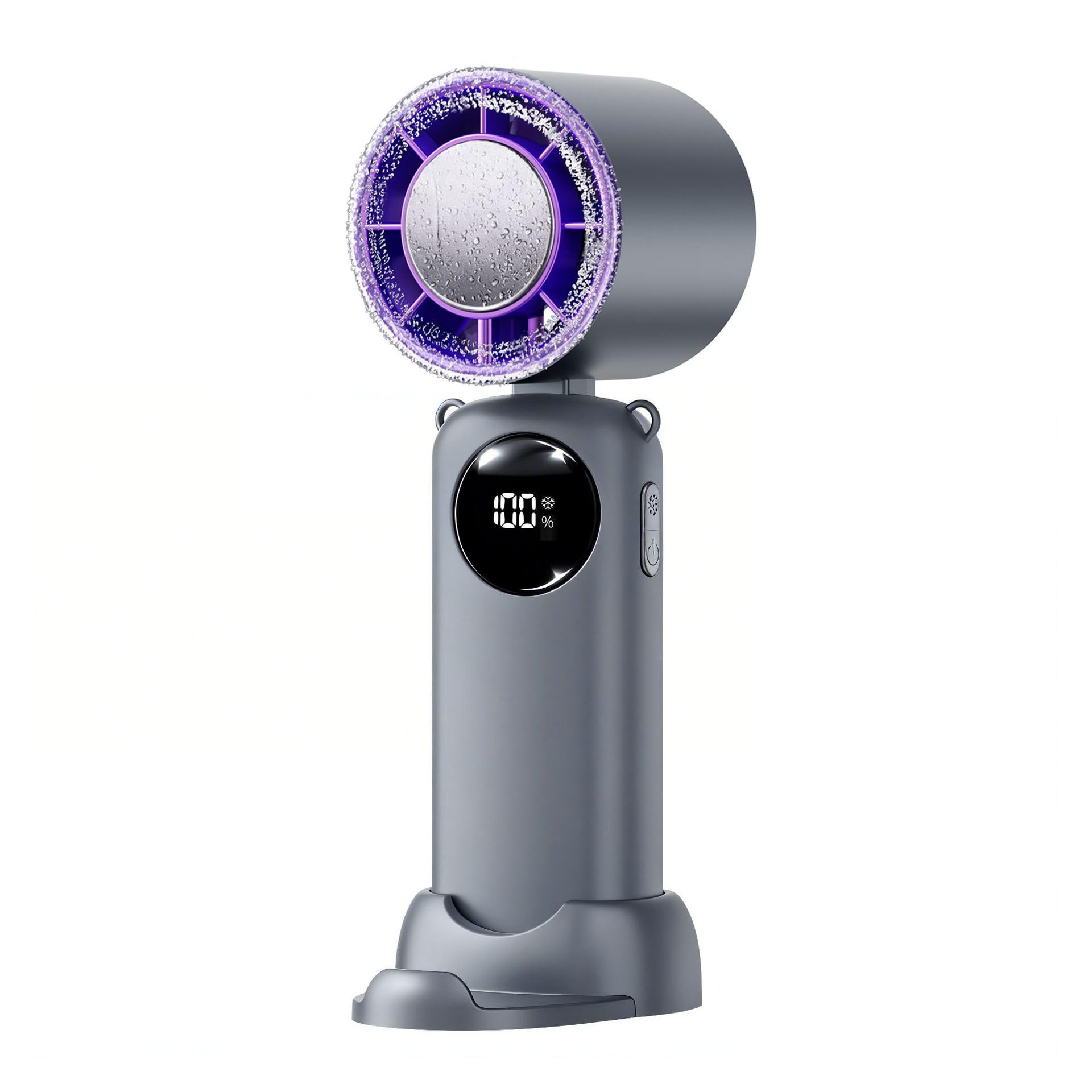 Portable Handheld Turbo Fan, 100 Speeds Rechargeable Mini Fan with Hanging Rope & Base, Quiet Foldable Personal Fan with Brushless Motor for Desk Outdoor Office Travel Camping School Home，Gray