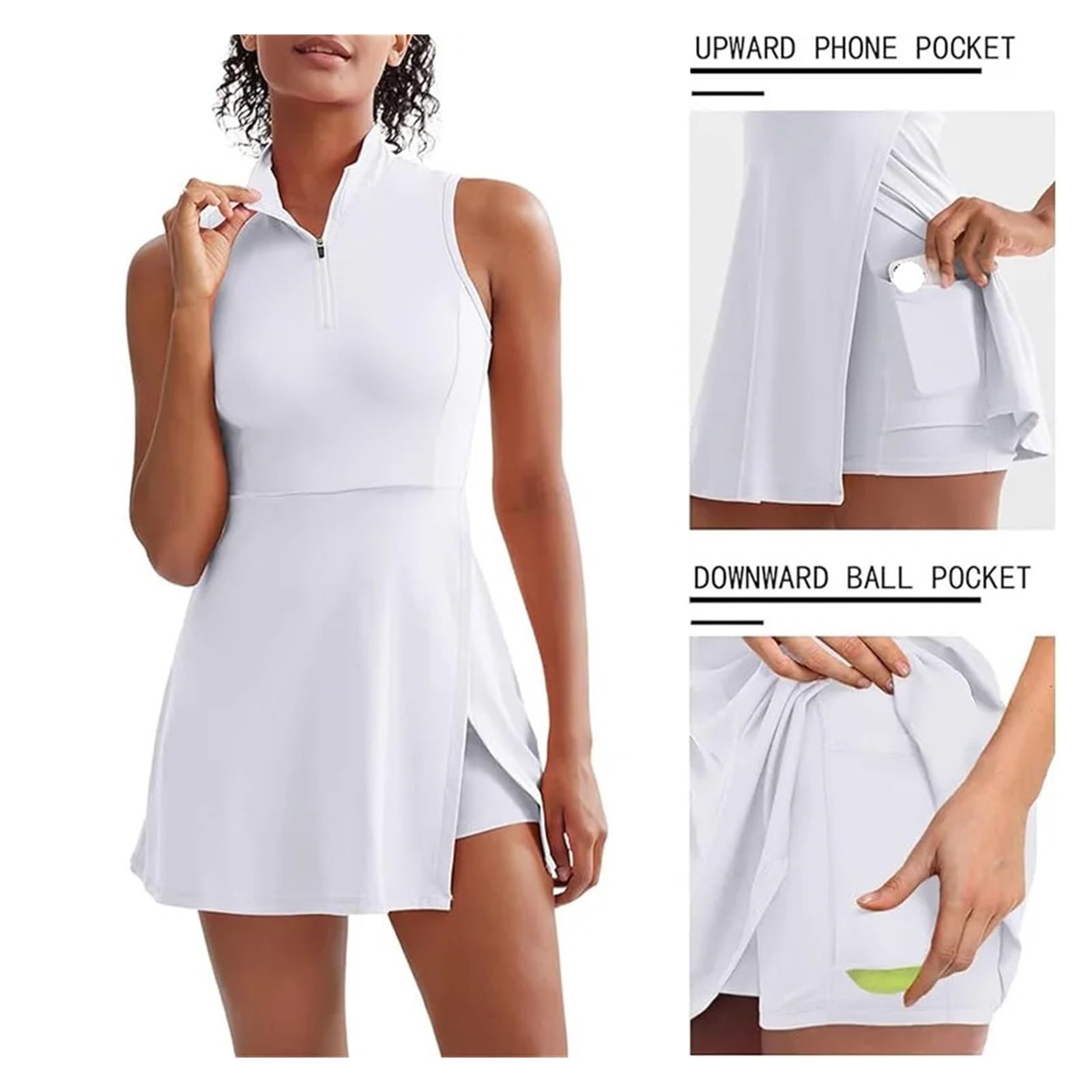 Robe De Tennis pour Femme 2-in-1 Tennis Golf Sports Dress Polo Collar Design Women's Fitness