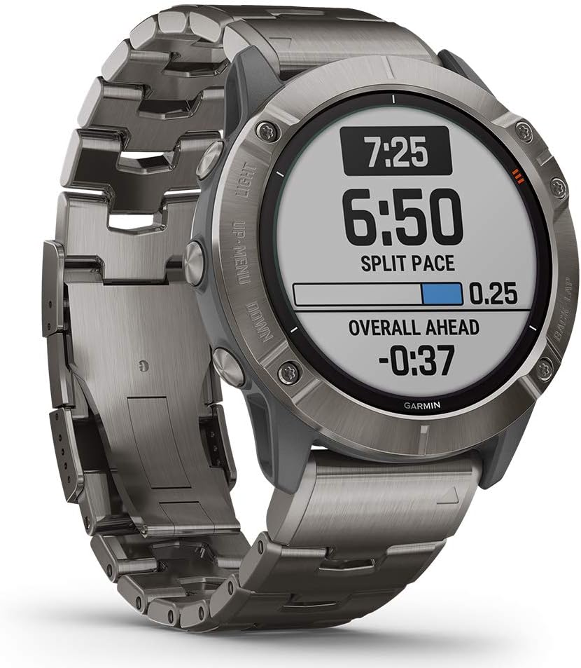 Garmin Fenix 6X Pro Solar (Titanium) Runners Bundle | with Extra QuickFit Band, Garmin Water Bottle, Portable Charger & Screen Protectors | Multisport GPS Smartwatch | Solar Charging | 010-02157-23