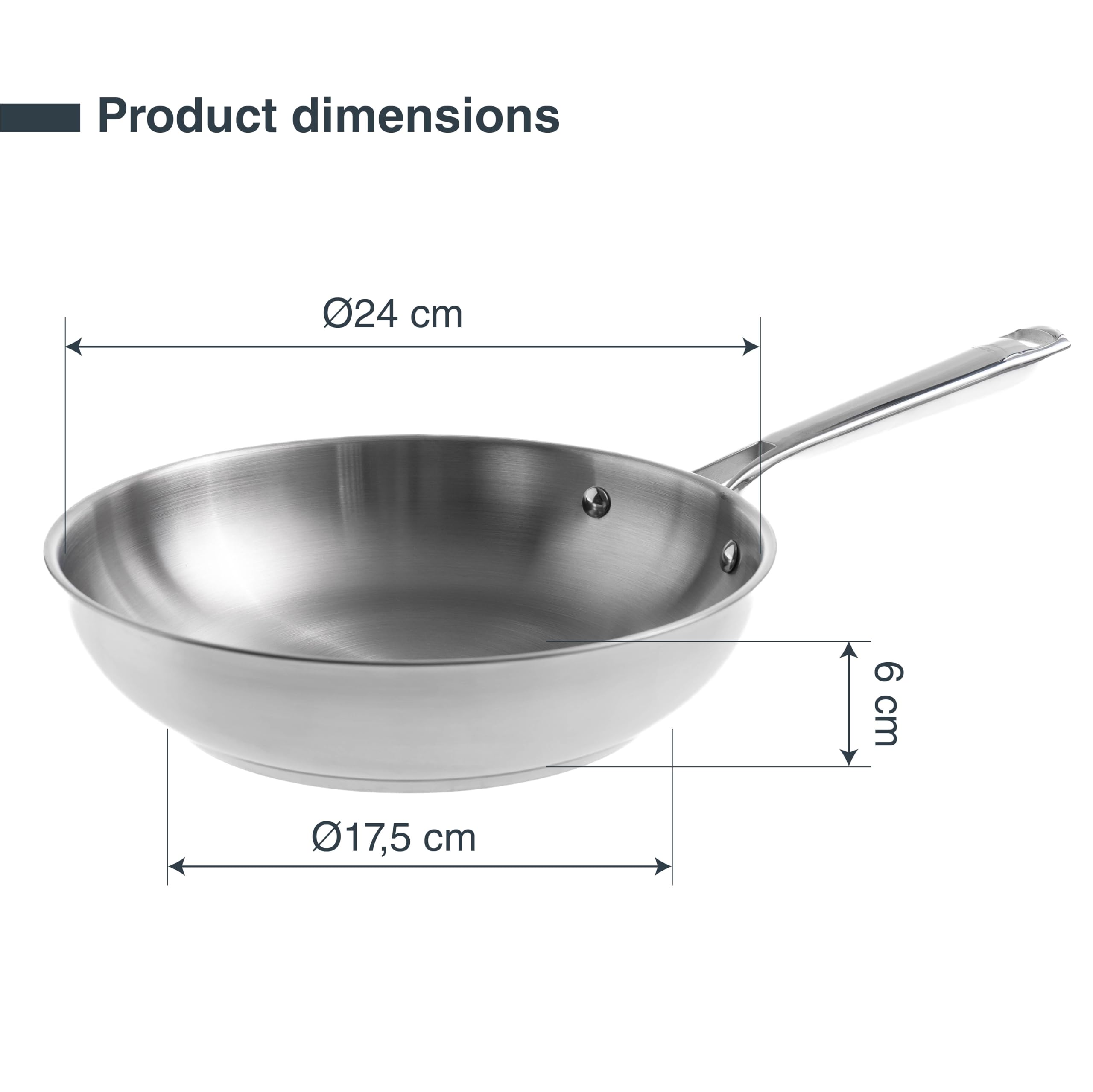 LACOR - 44424 - Padella in Acciaio Inox 18/10 Cucina, Padella Antiaderente, Adatta a tutti i tipi di Fornelli Compresa l'Induzione, 100% Senza PFAS, Ø24 cm