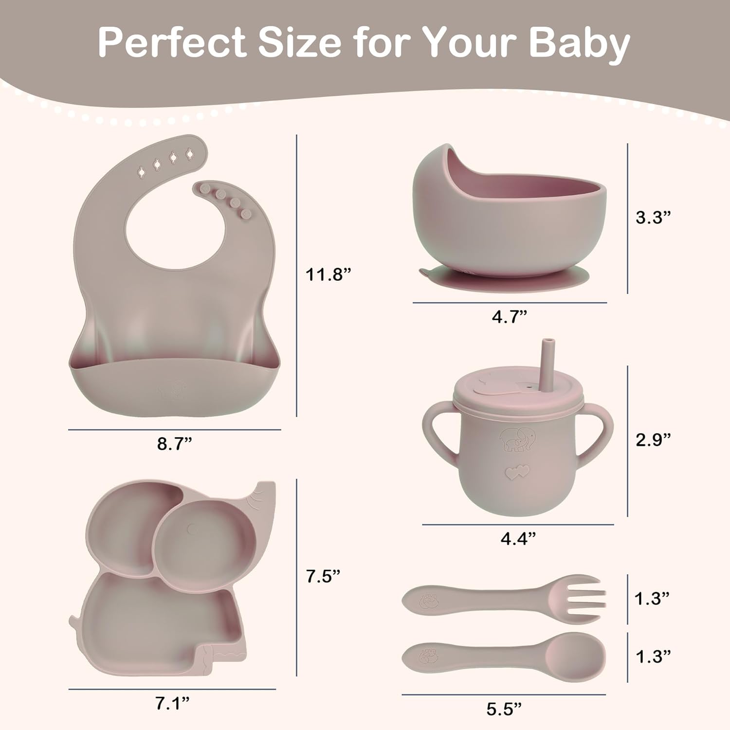 Complete Silicone Baby Feeding Set - 6+ Months Food Grade Baby Feeding Essentials | Silicone Bibs, Baby Bowls and Plates, 3 in 1 Baby Sippy Cup, Spoons and Fork Set | Free of BPA/PVC/Lead/Phthalate