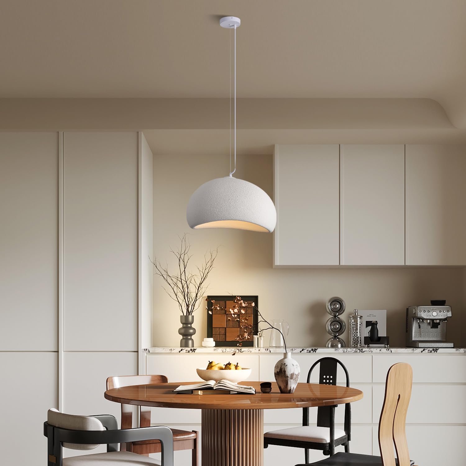 23.6in Wabi Sabi Pendant Lights White Modern Japandi Chandelier Kitchen Island Lighting Fixture for Dining Living Room Hallway Bedroom Restaurant Hanging Lamp(60CM)