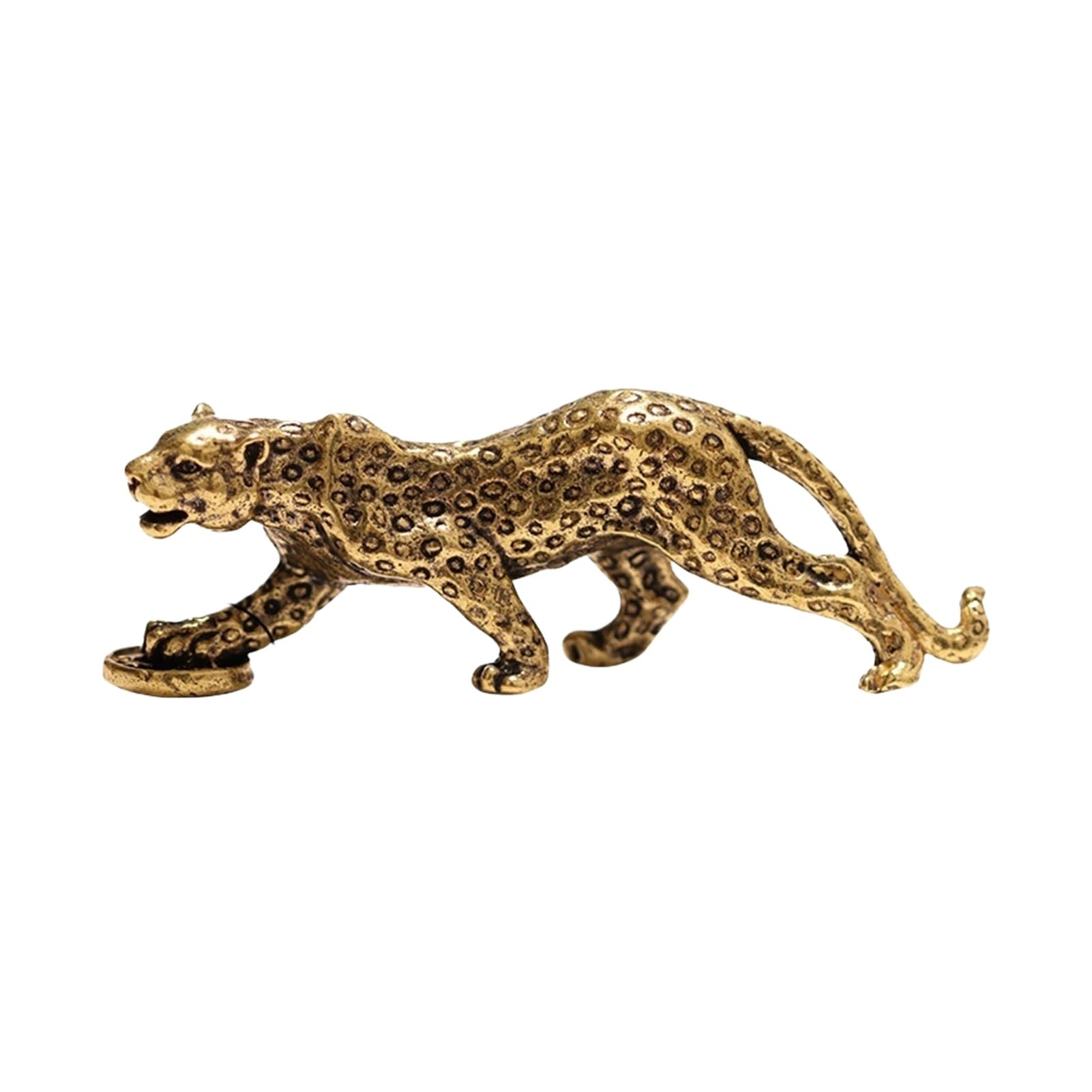 Huolimxun Pure Copper Vintage Cheetah Figurine Study Pen Holder Miniature Crafts Decorative Desktop Ornaments(Step on a Coin)