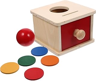 Toyvian Montessori Wooden Toys, 2 in 1 Montessori Object Permanence Box Ball Drop Toy Montessori Coin Box with Drawer for Infant Babies Toddlers