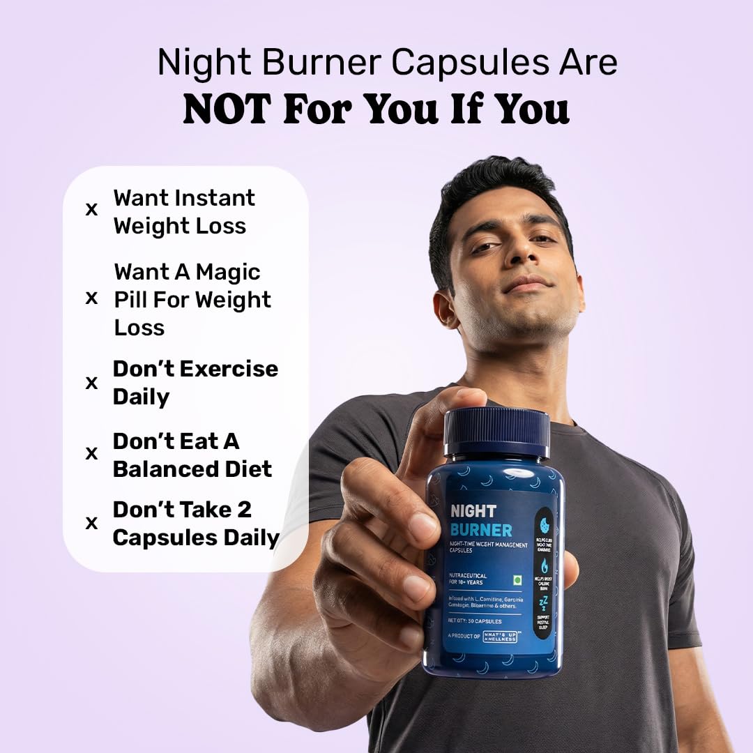 What’s Up Wellness Night Burner Capsules | Burn Fat During Sleep| GLP1 for Weight Loss, Boosts Metabolism and Curb Night Cravings | L-Carnitine & Berberine Supplement| Weight Loss for Women and Men | 30 Capsules 4