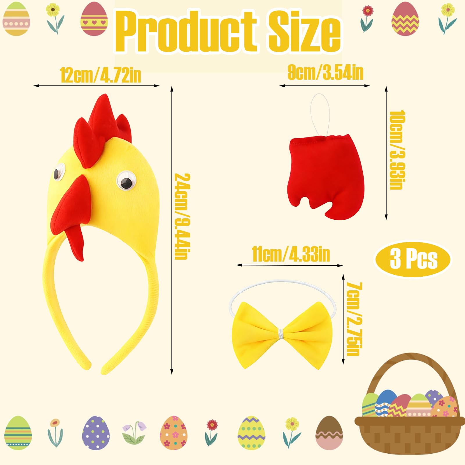 QiiWuic 3Pcs Chicken Costume, Yellow Chicken Hat,Bow Tie and Tail - Image 2