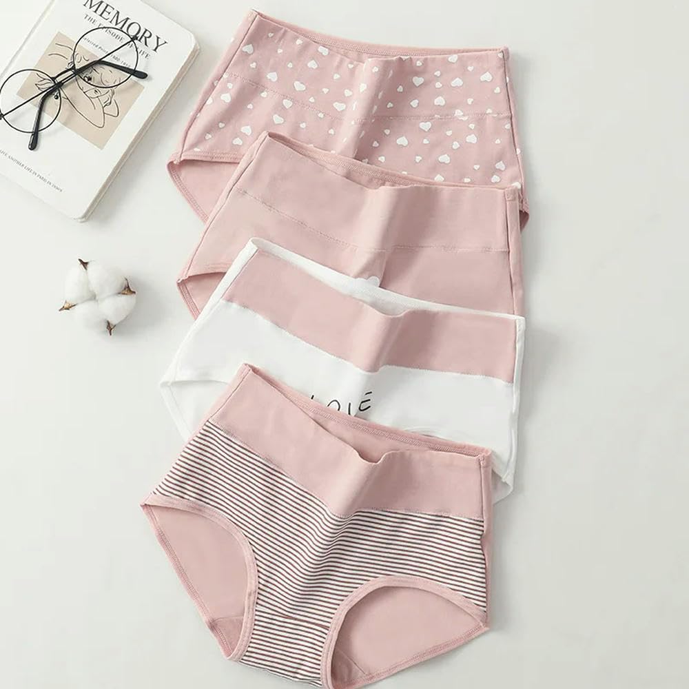 DYRBF - Bragas de algodón de cintura alta para mujer, ropa interior adelgazante, sin costuras, ropa interior sexy y transpirable para mujer, 4 piezas
