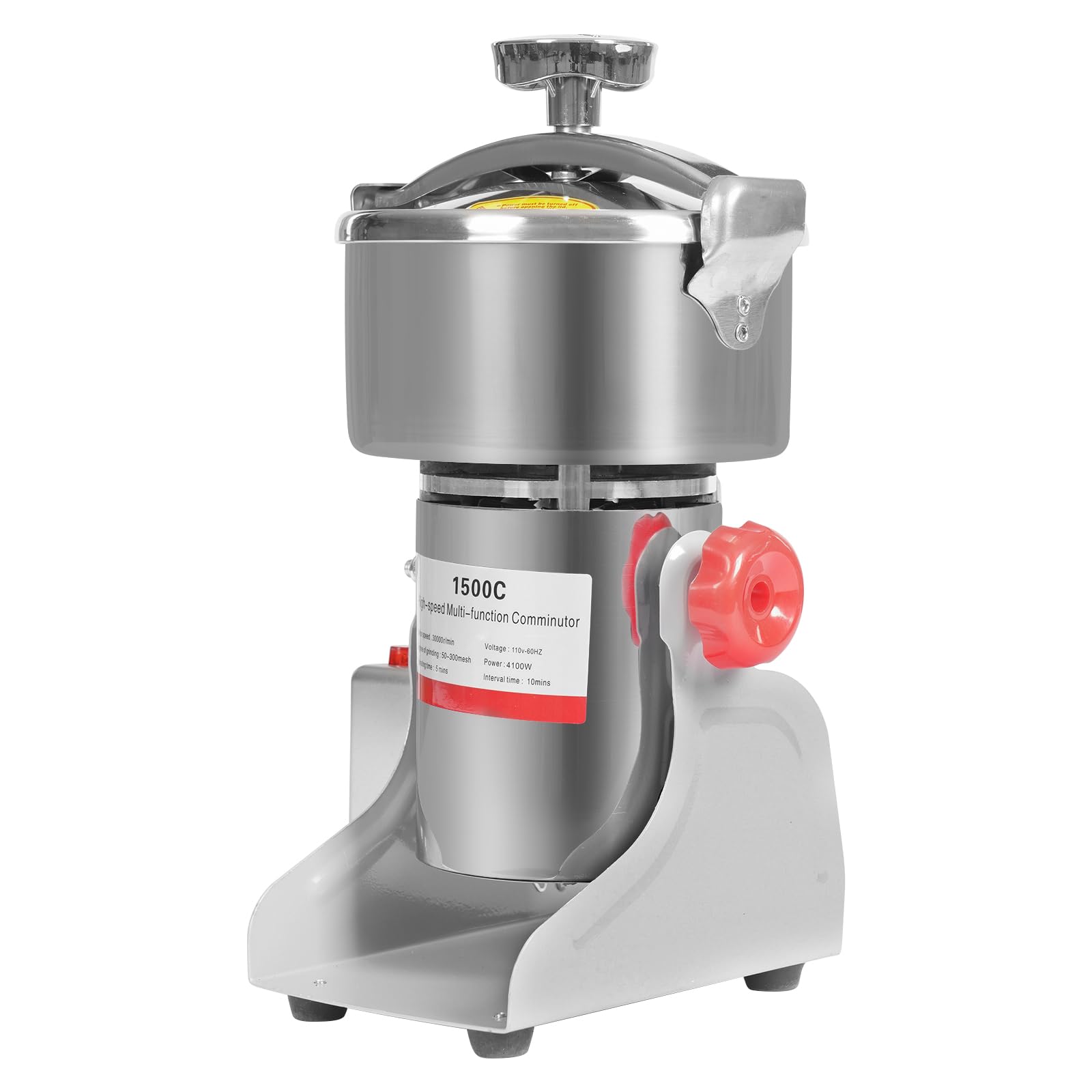 Electric Grain Mill Grinder 1500g Stainless Steel Grain Grinder 4100W High-Speed Pulverizer Grinding Machine with Pressured Lid & Buckle for Peanuts Walnuts Pepper Corn