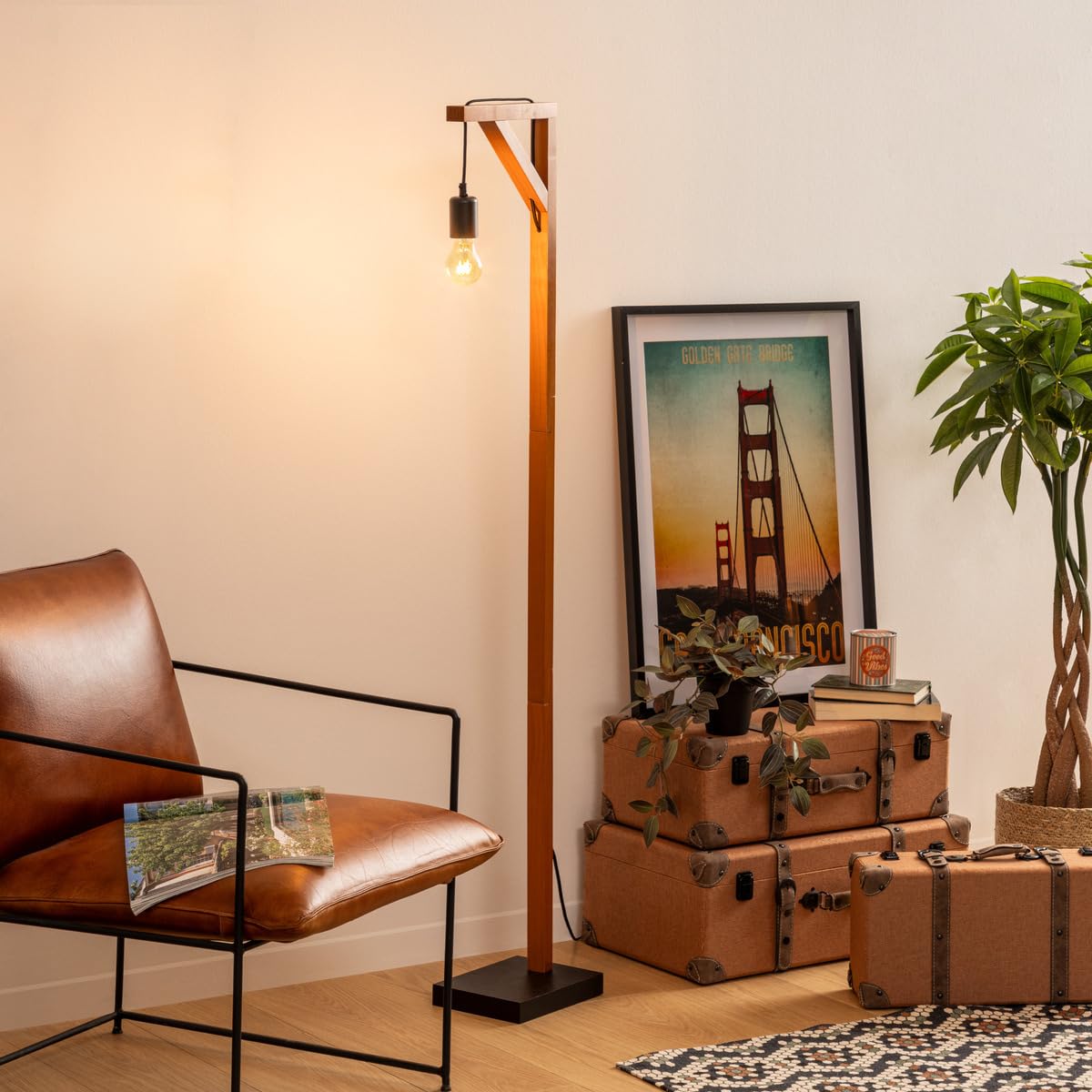 Atmosphera - Lámpara de pie «Wild» - madera H148 cm