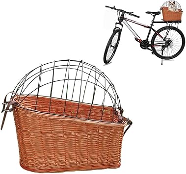 Amazon 自転車 かご 前 バスケット 犬 自転車 フロントとリアの籐バスケット バスケットの揺れを防ぐ金属カバー付き 多機能自転車バスケット 猫と犬のペット車のバスケット ショッピング 通勤 キャンプ アウトドア Xiamen バスケット カゴ
