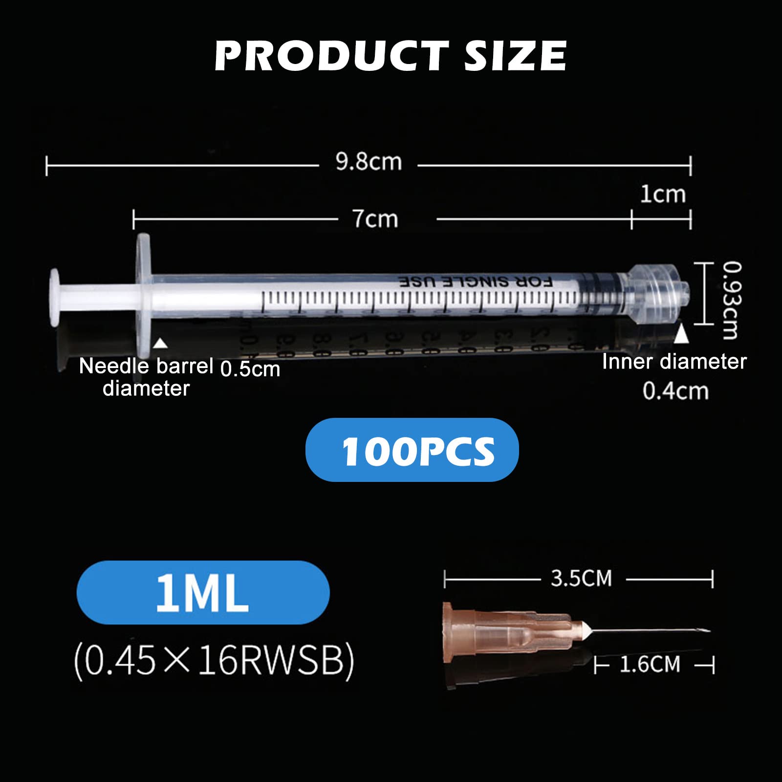 100 pezzi siringa da 1 ml, set di siringhe Vegena da 1 ml in tubo di plastica, siringhe monouso, siringa dosatrice piccola, siringa per liquidi, confezione sigillata indipendente, siringhe monouso
