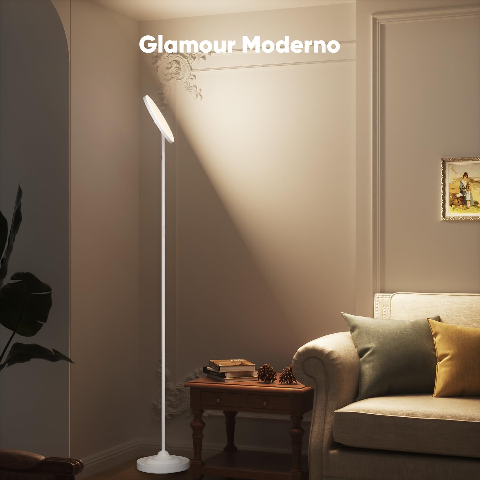 SIBRILLE Lampada da Terra Salotto, 36 W Super Luminosa, Moderna Piantana LED Dimmerabile con Telecomando, 2400LM 3000K-6000K Lampada da Lettura per Soggiorno, Camera da Letto, Ufficio, Bianco