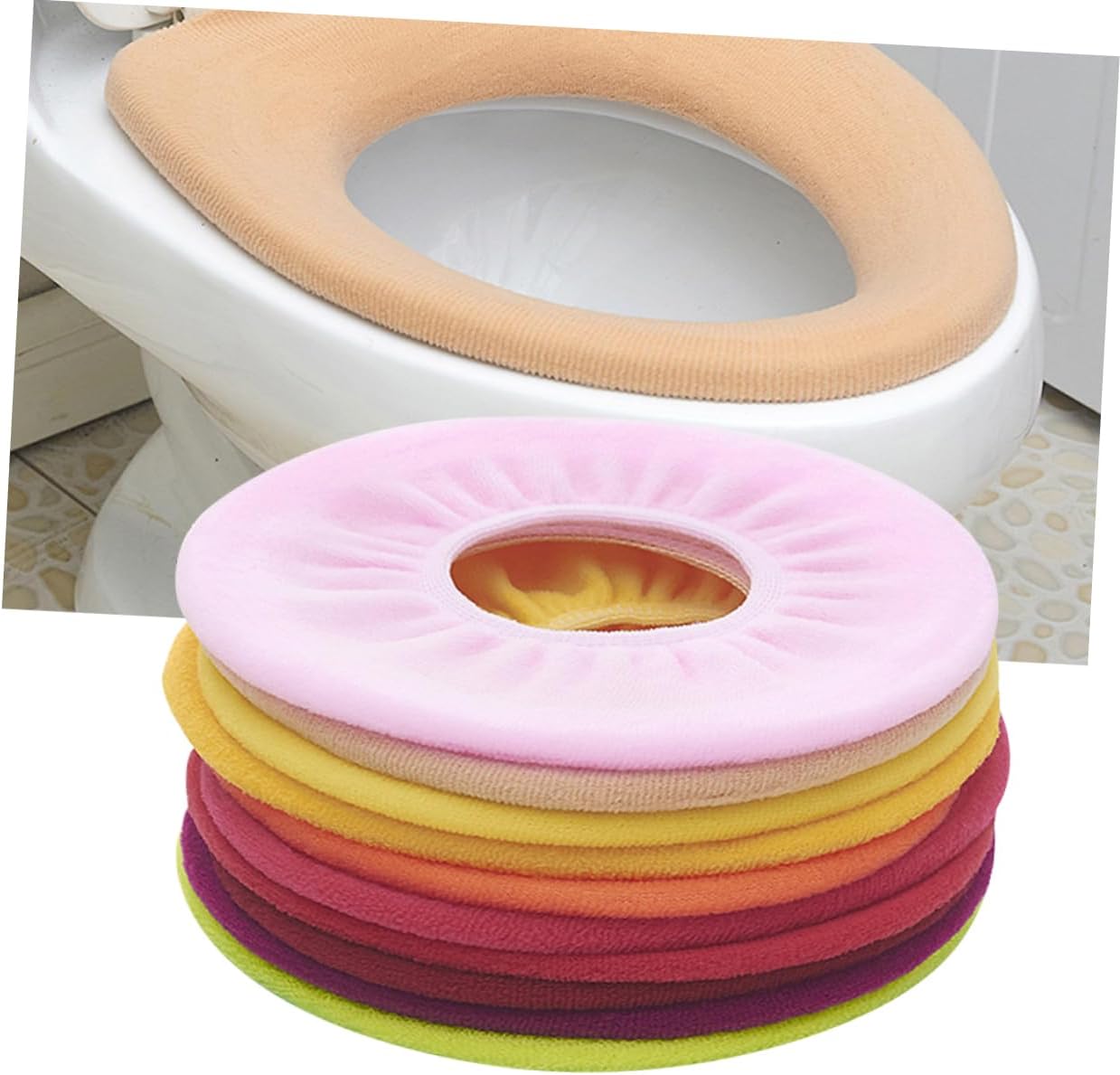 Lurrose 10pcs Toilet Seat Covers Assorted O-shaped Seat Pads Warm for Bathroom