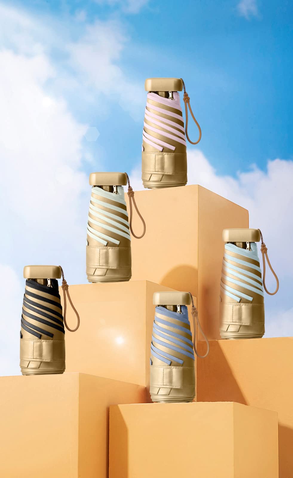 Parapluies, Mini Parapluie, Or Titane Anti-UV(Beige)