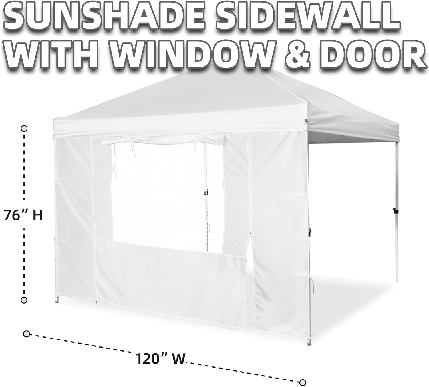 Sunshade Sidewall, SunWall with Door and Window for 10×10 Pop Up Canopy Straight Leg, Outdoor Instant Canopies Wall, 1 Pack Canopy Sidewall Only (Spliceable, White)
