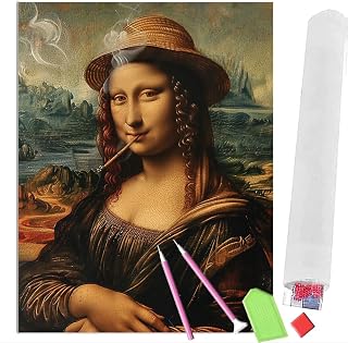 OfFsum Diamond Art Painting Creative Smoking Mona Lisa Kit for a Adults Full Drill Paint with Diamond Art DIY Scenery Painting by Number Kits Art Wall Home Decor-40x50