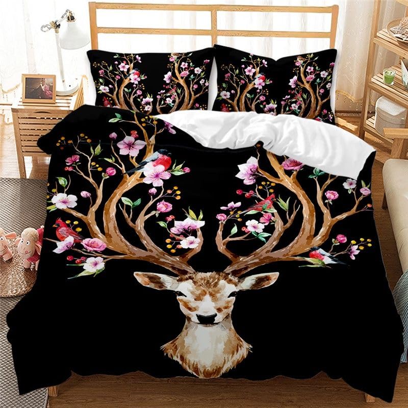 Parure de Lit 240 x 260 en Microfiber Premium avec Motif Élan Noir