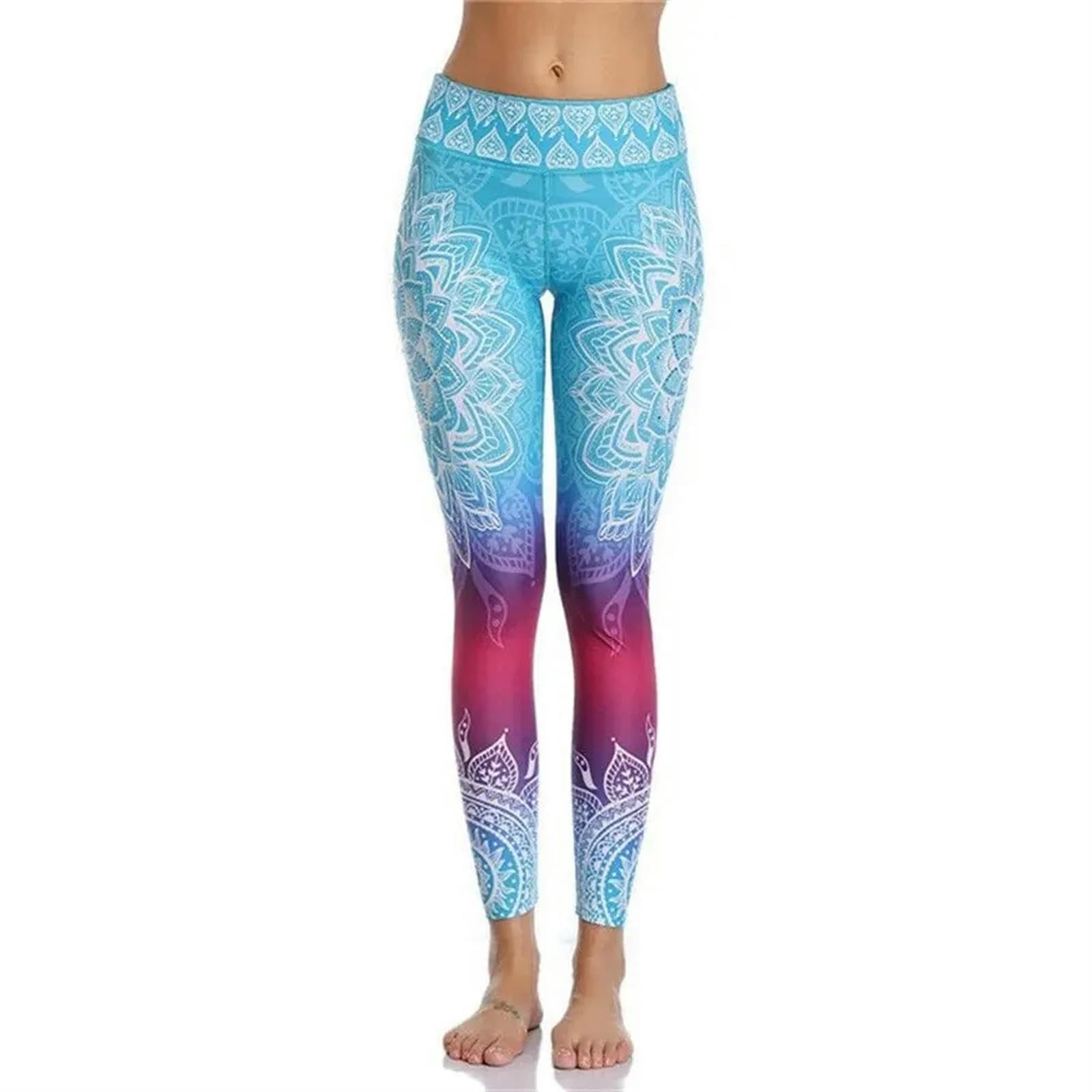 Legginsy dla kobiet Wielka Brytania nowe drukowane wysoka talia wysoka rozciągliwość sporty bieganie fitness wypoczynek spodnie do dołu - ciemnoniebieskie-S