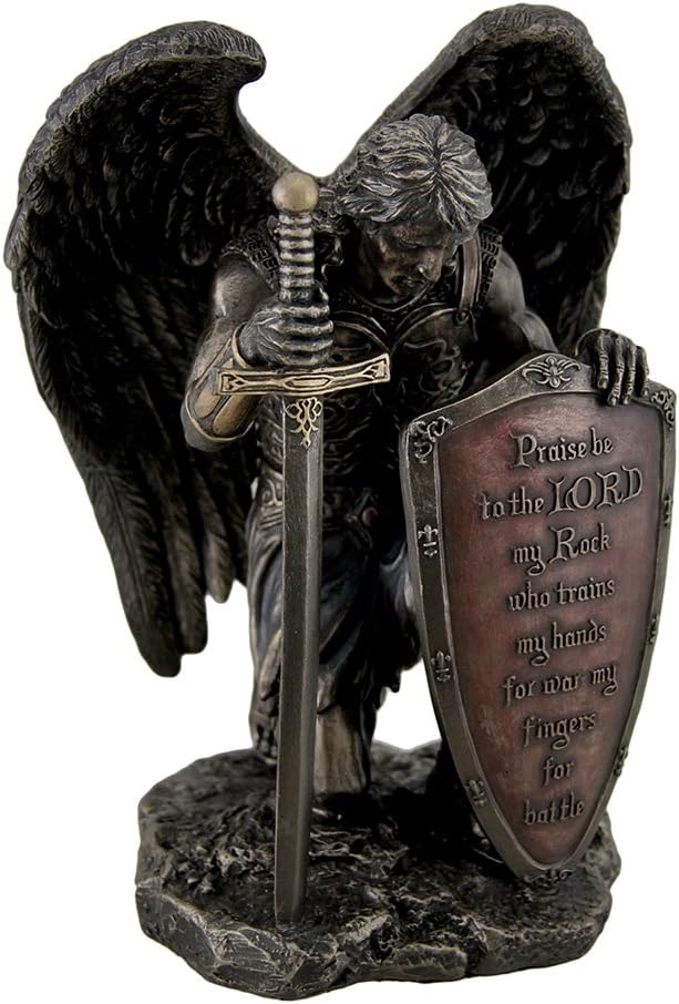 Veronese Resin Statues Praise Be to The Lord My Rock Kneeling Warrior Angel Statue 6 X 8 X 4.5 Inches Brown
