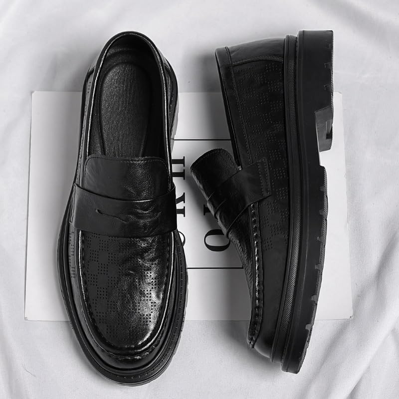 Men's Loafers Classic Slip On Dress Shoes Business Classic Genuine Men's Rubber Soft Sole Breathable Lining Lightweight Shoes4