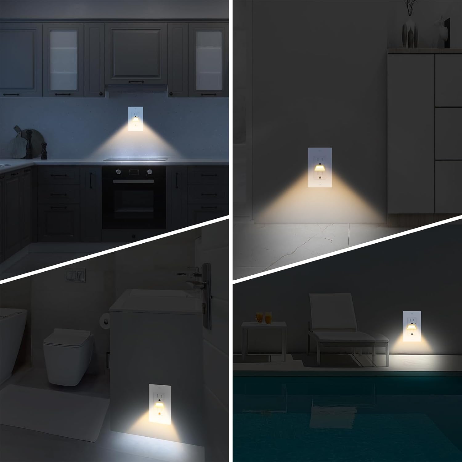 3 Pack 15 Amp Outlet with Auto-Induction LED Night Light, 15A Tamper-Resistant Wall Outlet, ETL Certified, 0.1W Energy-Efficient, Ideal for Hallways, Bedrooms, Kitchens & Home Use