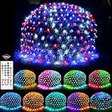 240 LED Net Lights, 35 Colors Changing 4th of July Net Lights Outdoor Clear Wire, 14.8ft x 5ft Connectable Red White Blue Mesh Lights for Bushes Christmas Halloween Holiday Party Hedge Patio Decor