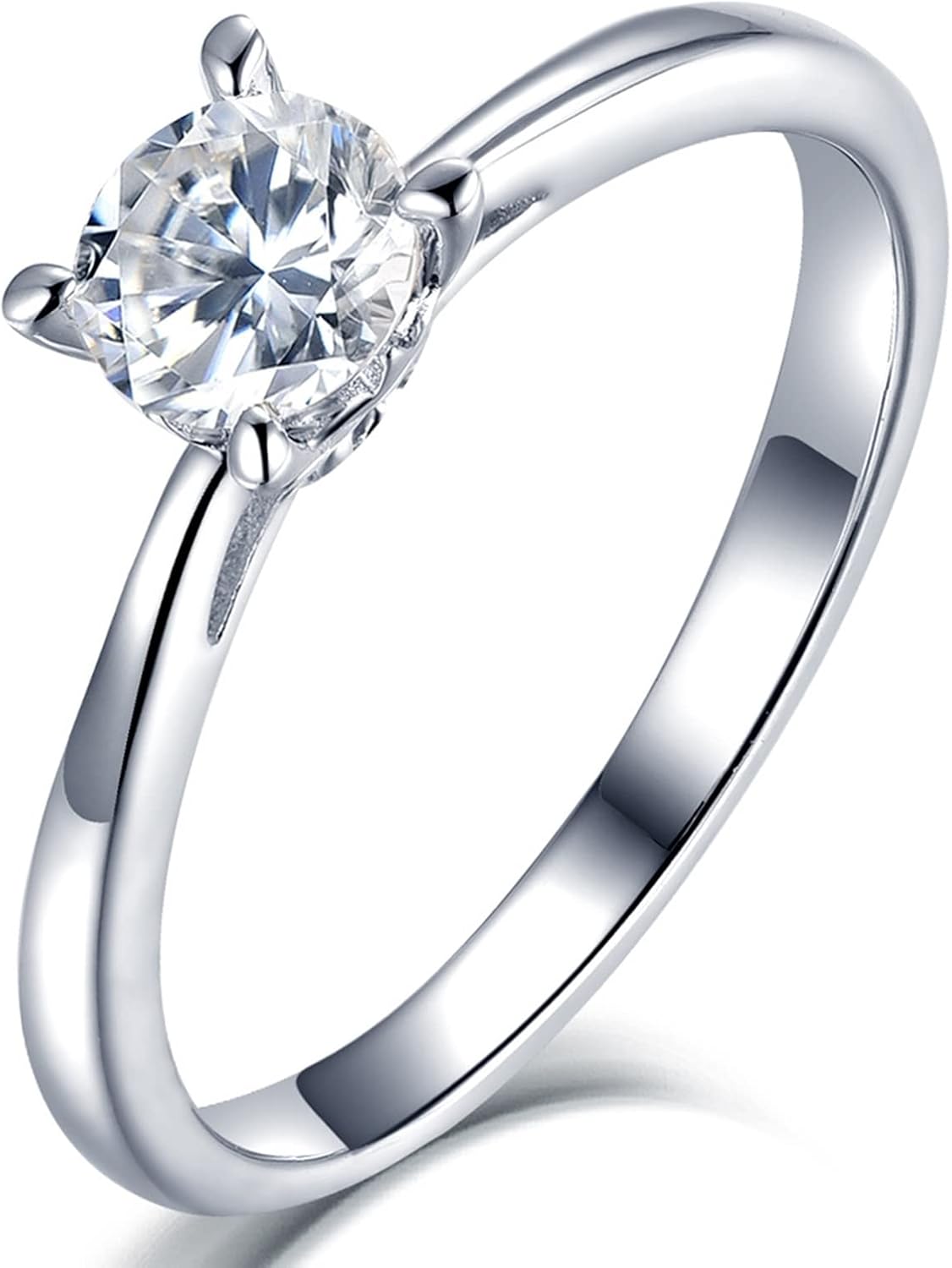 Cute Rings, Engagement Ring for Women Cubic Zirconia Sterling Silver Heart 4 Claw Design Engagement Ring for Women