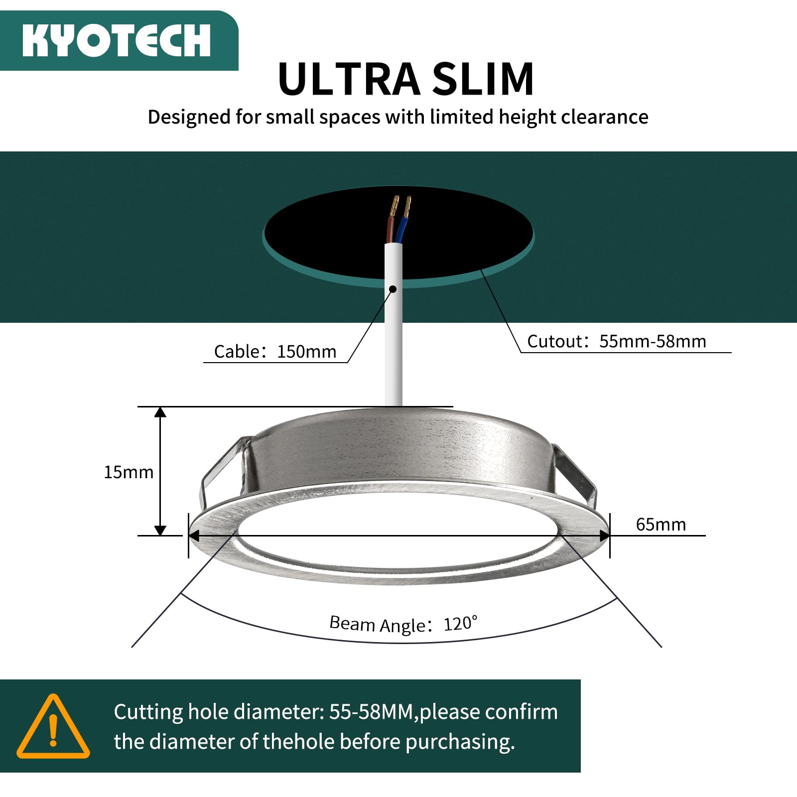 KYOTECH 6x G4 led - Foco para muebles 230V Downlight LED Panel Extraplano Redondo diámetro exterior 65 mm, diámetro de montaje 54-56 mm, 20 mm de grosor