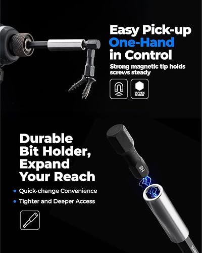 Vista 26 de Toolant - Juego de 20 brocas Allen de cabeza hexagonal de impacto, vástago hexagonal de 1/4 de pulgada, de acero S2, mecanizadas CNC con magnetismo