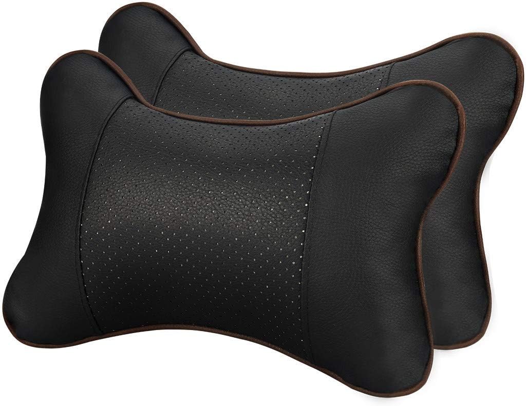 GUSODOR 2PCS Car Neck Pillow Breathable Auto Head Neck Rest Cushion Relax Neck Support Headrest Comfortable Soft Pillows for Travel Car Seat & Home [Black]