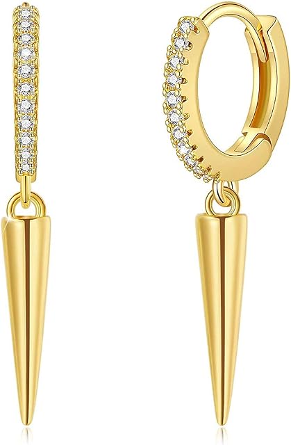 SIMPLGIRL Dainty Dangle Hoop Earrings for Women Girls 14K Gold Plated Geometric Triangle Cone Dangle Huggie Earrings