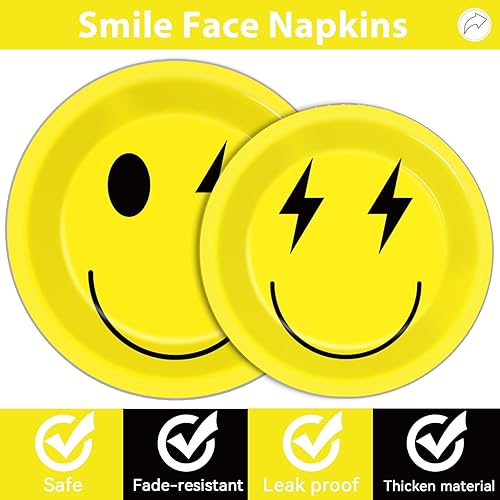 Miniatura 3 de Juego de vajilla de 96 piezas con cara sonriente, suministros de fiesta para 24 invitados, juego de vajilla de fiesta preppy, decoraciones de fiesta