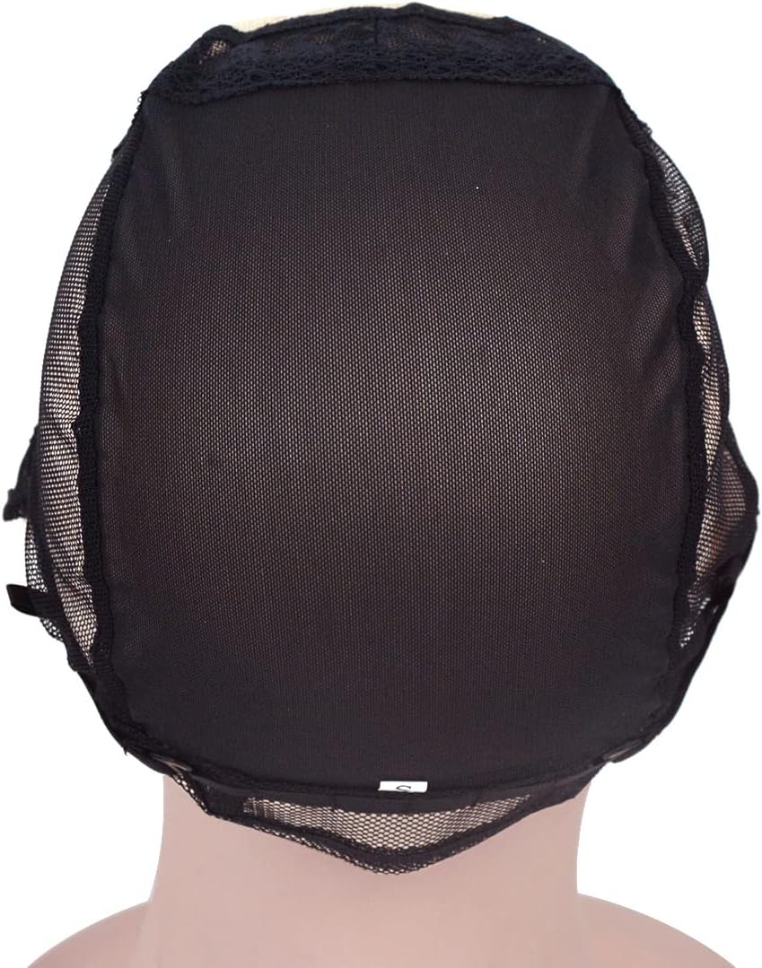 2 Pcs 4X4 Inch U Part Swiss Lace Wig Cap with Adjustable Straps on the Back Glueless Hairnets Lace Mesh Cap for Making Wigs(Black L) - Image 4