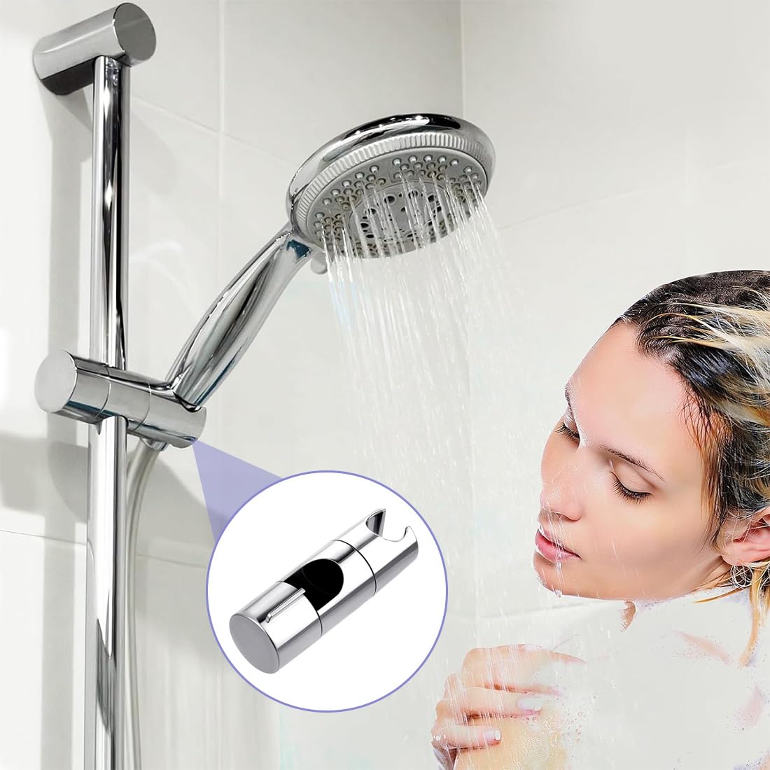 Supporto per asta scorrevole regolabile 19-25 mm, ABS staffa girevole a 360°, soffione e doccia