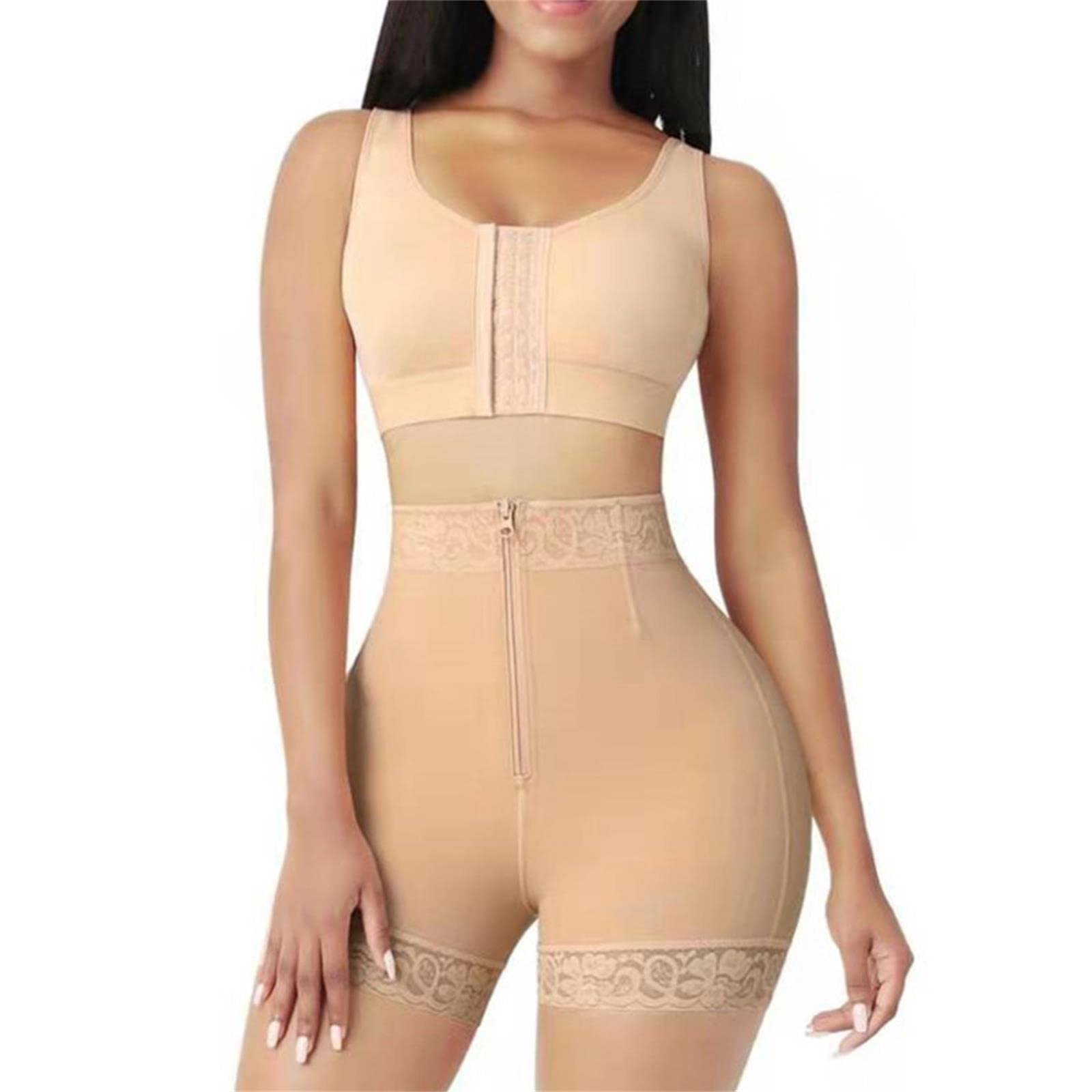 Bielizna modelująca talię trener pośladków bielizna modelująca gorset push-up majtki z wysokim stanem - beżowe, XXL