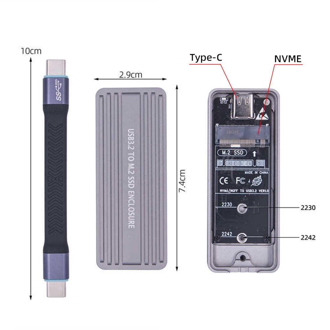 Chenyang Adattatore USB 3.2 Per SSD M.2 NVMe/SATA – Box Esterno 20Gbps Con Chipset RTL9220, Supporta 2230/2242/2280mm - 3