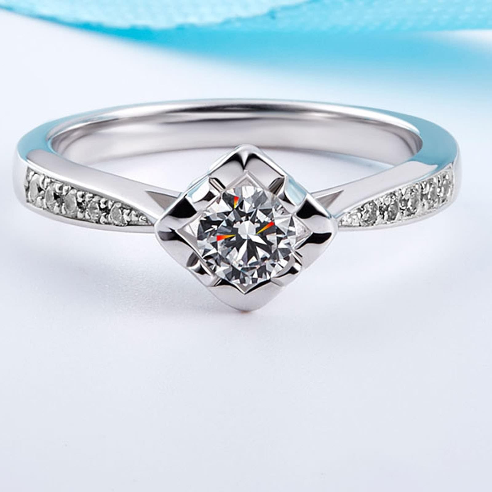 AMDXD Bague de mariage en or blanc 18 carats Au750 - Créée en laboratoire - Diamant 4 griffes - Taille 49 à 70