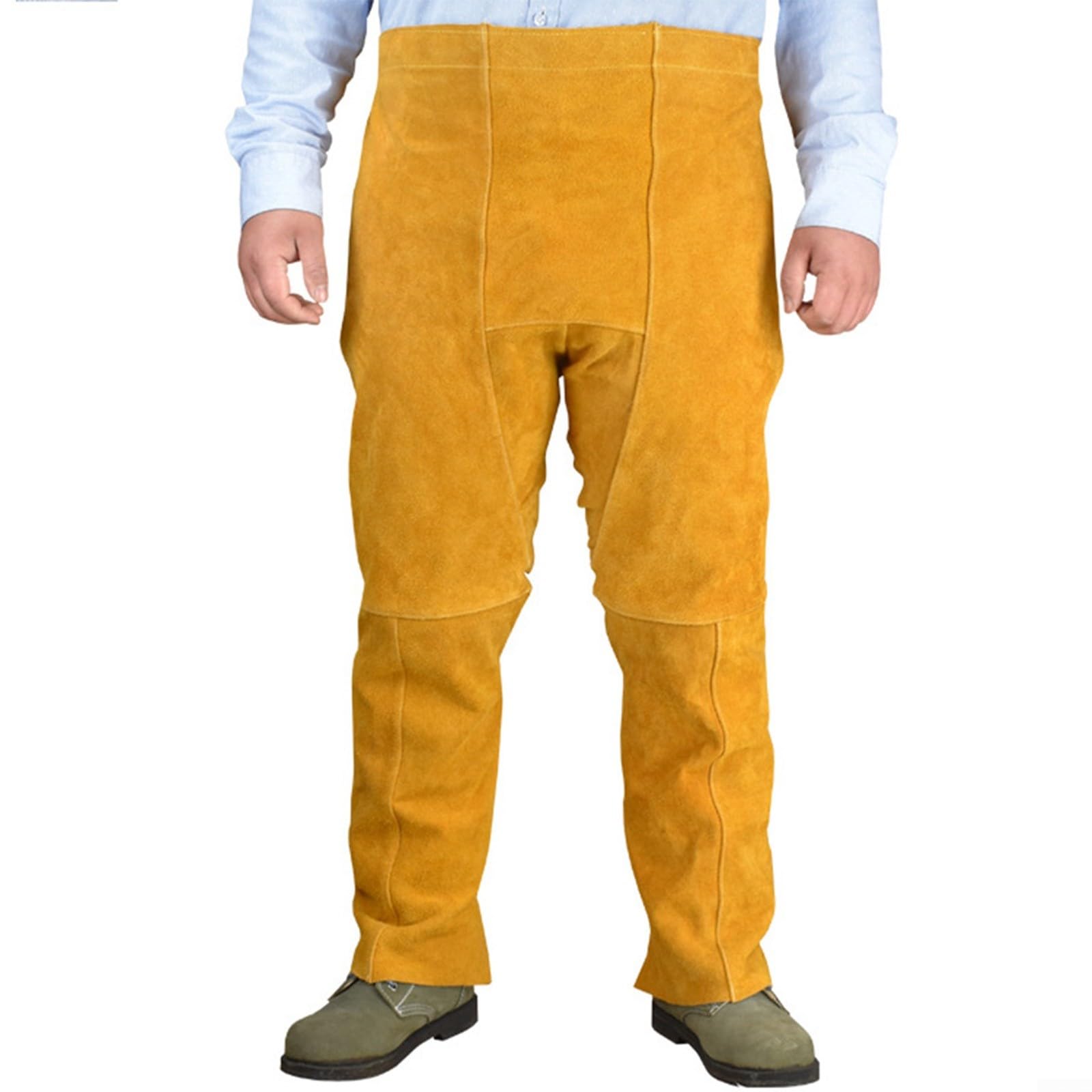 Delantal de piel de vaca para soldador, resistente al calor e ignífugo, cintura ajustable de 28 a 51 pulgadas, protección amarilla para trabajos de soldadura y procesamiento de metales