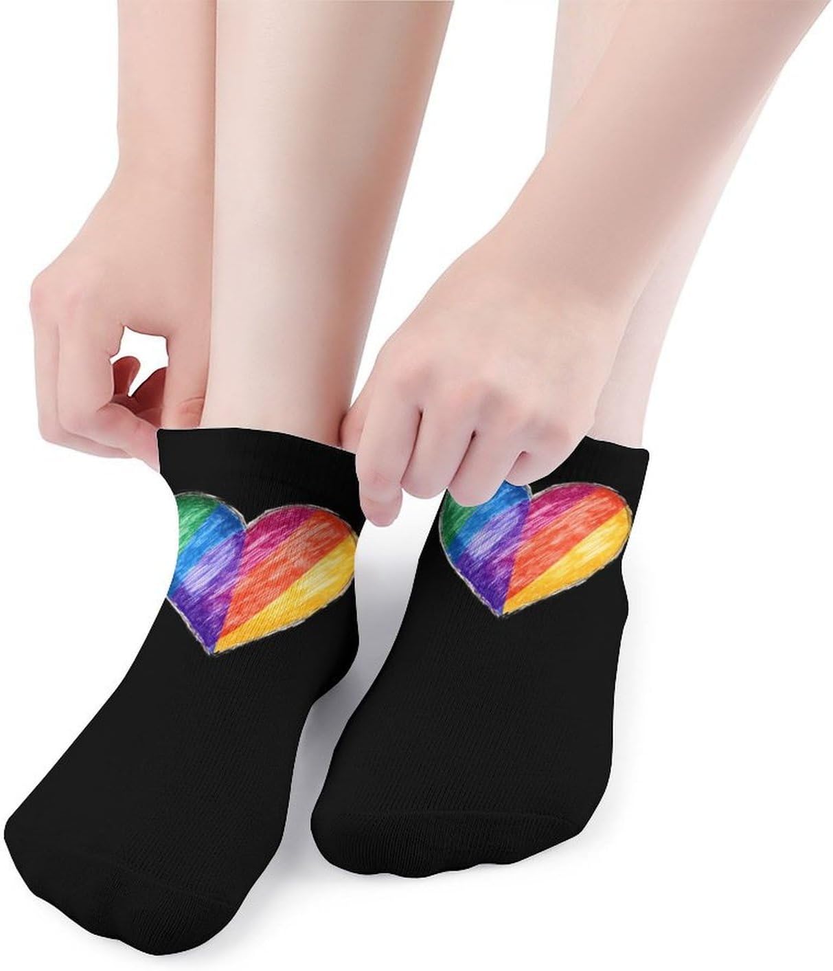 LGBT Rainbow Heart Mens Socks No Show Low Cut Ankle Sock for Sports