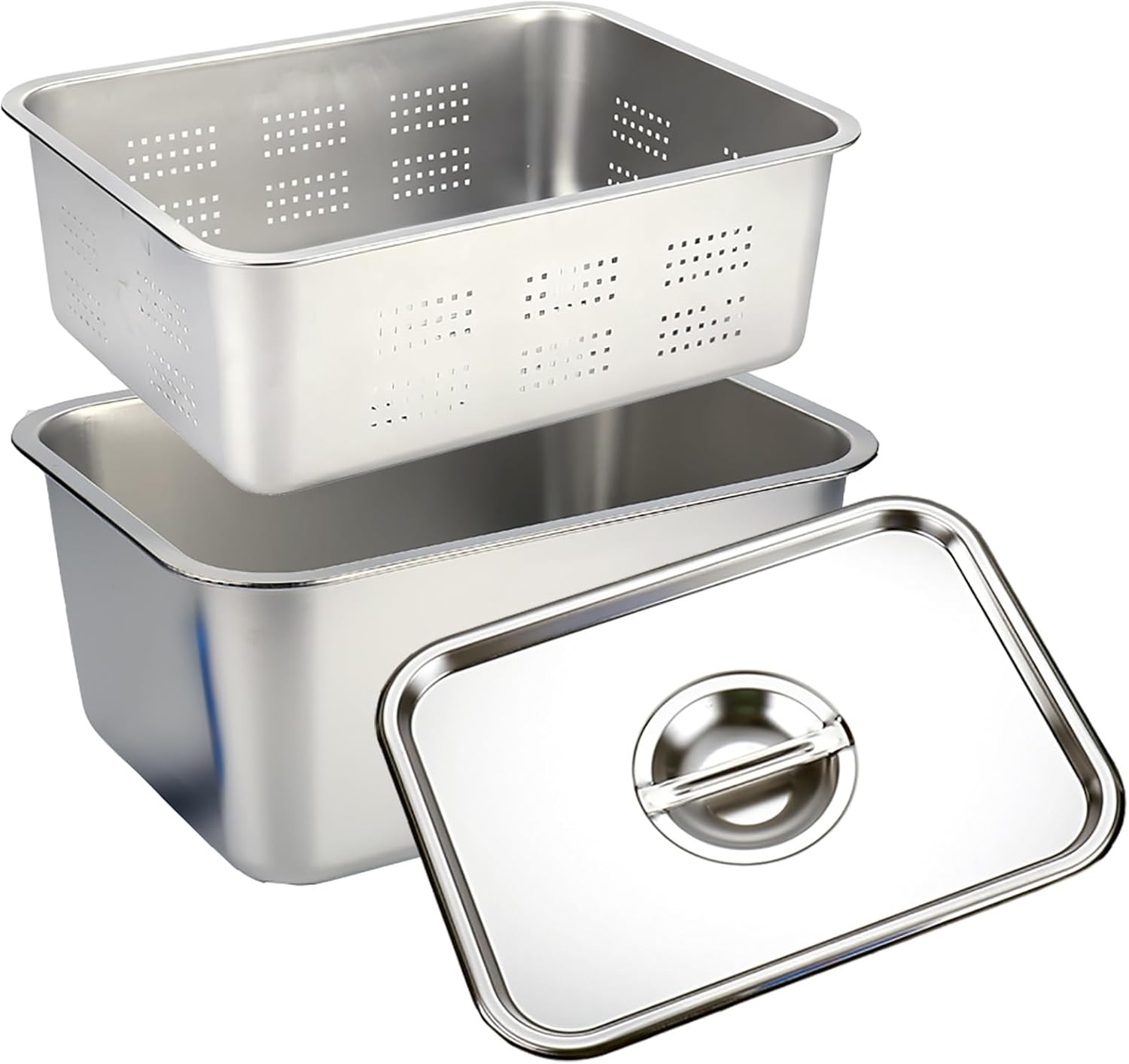 Metal Tray Set, Stainless Steel Tray, Oil Drip Pan, Fruit Vegetable Washing Basin for Sink, Dish Pan for Draining Water and Oil, Porous(40x30x15 cm/16x12x6 in)