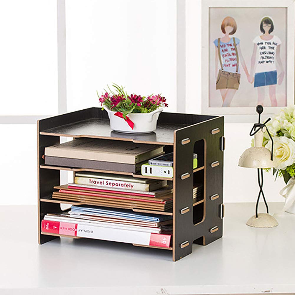 Ejoyous Organizer per Riviste da Tavolo, Portadocumenti in Legno, Portadocumenti Multistrato per Uso Domestico (BLACK)