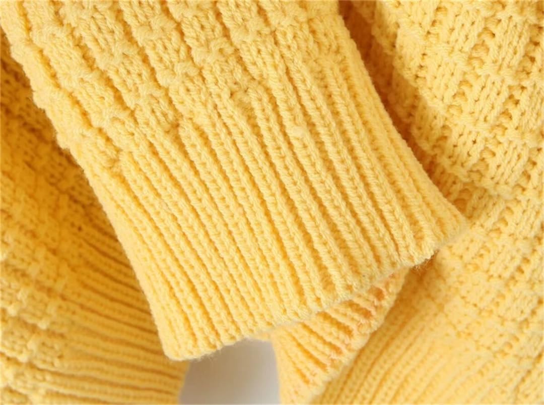 Damski solidny sweter okrągły dekolt latarnia rękaw sweter oversize grube krótkie dzianinowe swetry
