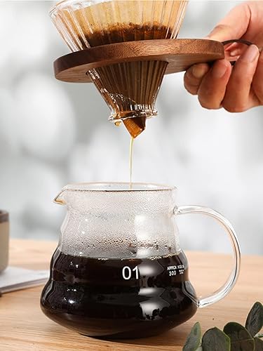 Miniatura 8 de Gotero de café V60, filtro de embudo de café de vidrio, reutilizable, con base de madera de nogal negro, accesorio para cafetera, cafetera