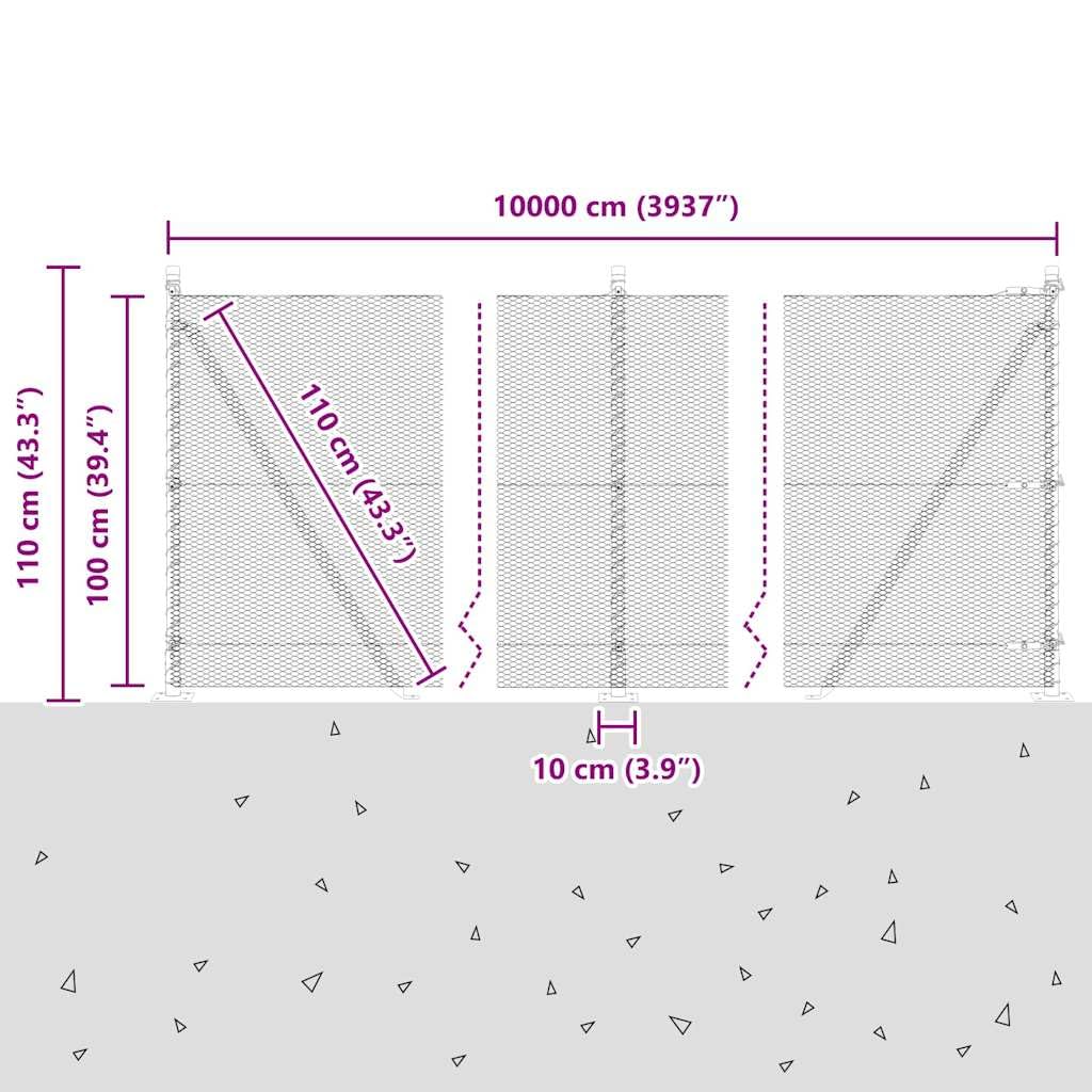 vidaXL Recinzione esagonale con base in cemento 100 x 1 m Argento Rete